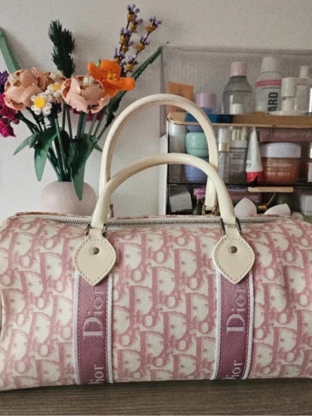 Dior Pink Logo Mini Satchel with Pearl Flower Appliqués - Picture 8 of 12